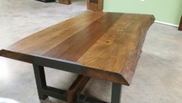 AppWood Custom Table with Live edge sycamore slab top, walnut insert, steel base